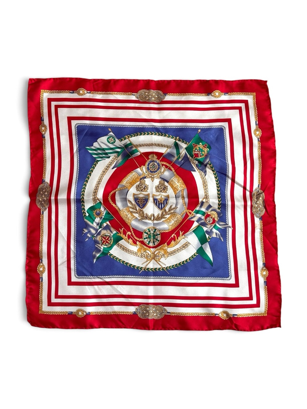Vintage CODELLO Italy 100% Silk Nautical inspired red and blue square scarf